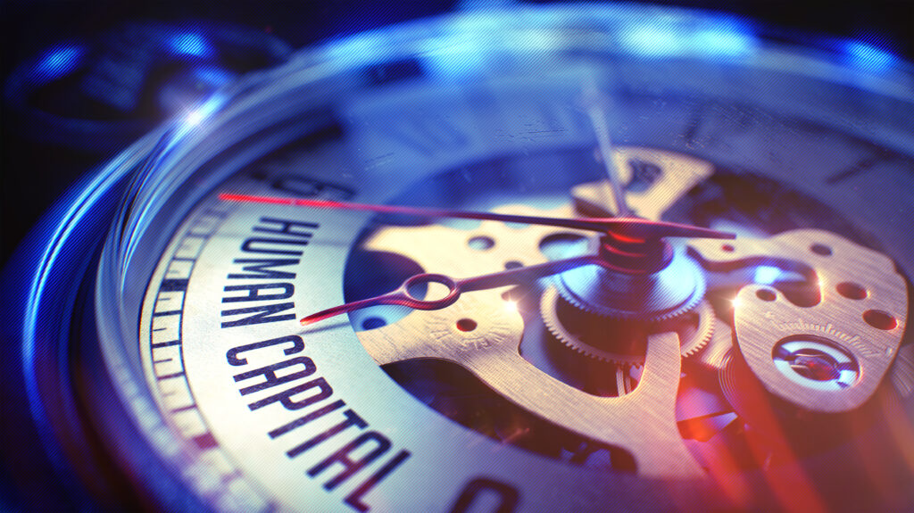 human capital text on watch. 3d.