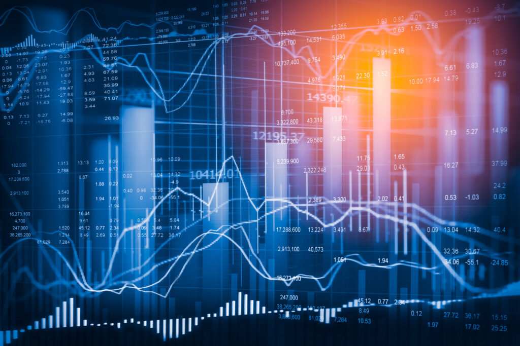stock market indicator and financial data view from led. double