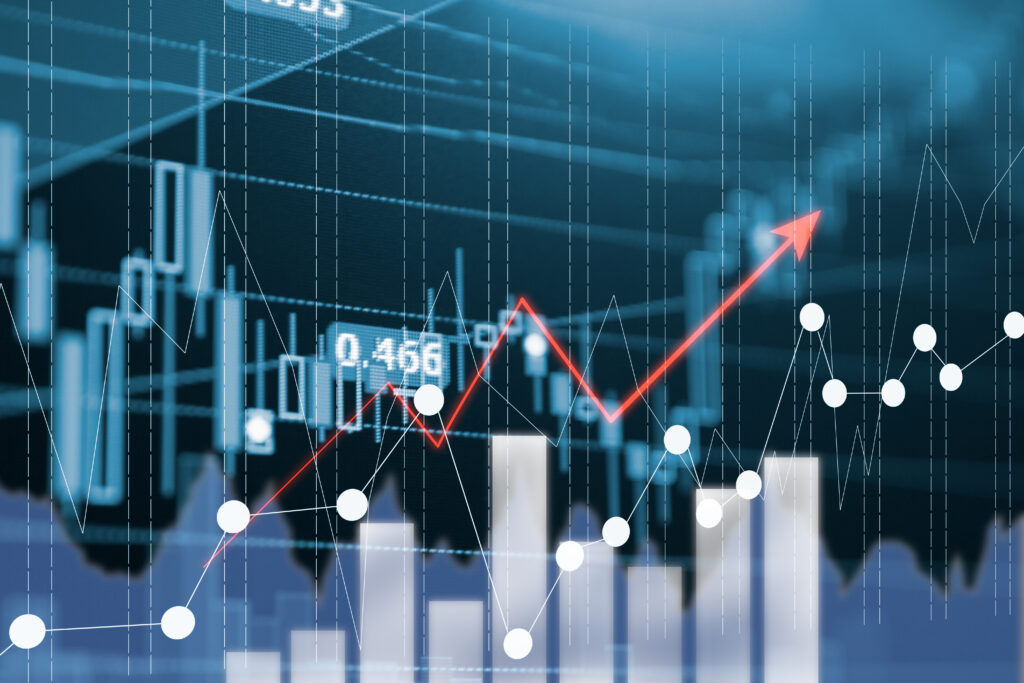 digital data indicator analysis on financial market trade chart on led. concept stock data trade. double exposure style
