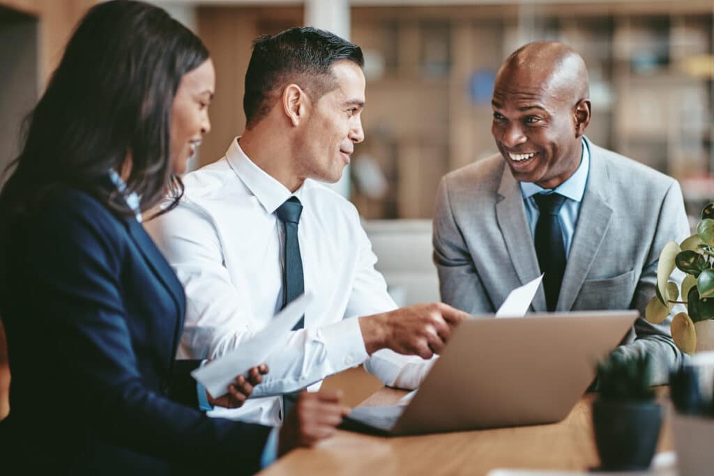 smiling diverse businesspeople working together in a modern offi