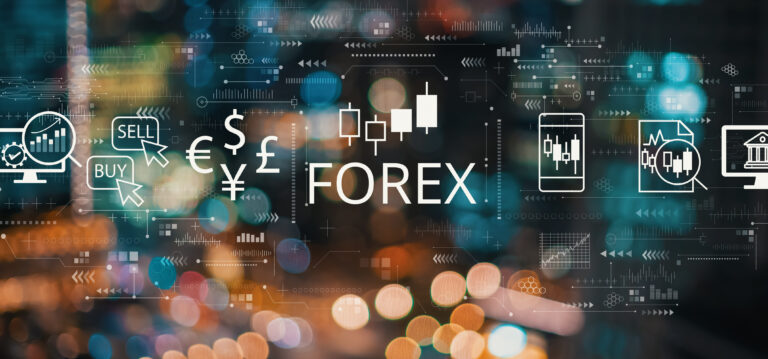 forex trading concept with blurred city lights