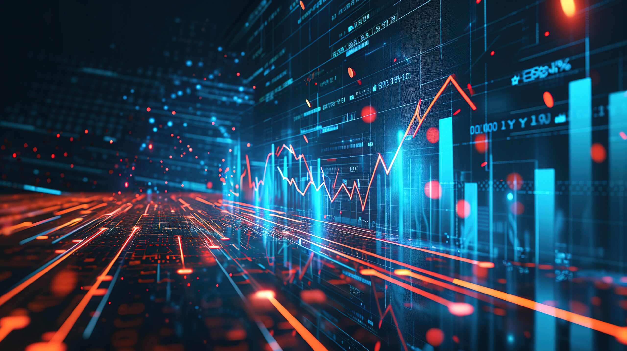 futuristic raise arrow chart digital transformation abstract technology background. big data and business growth currency stock and investment economy