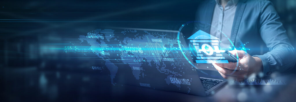 businessman using laptop and mobile on global network connection of online banking services, digital currency exchange, globalization trends and technology, business, mobile and internet banking.