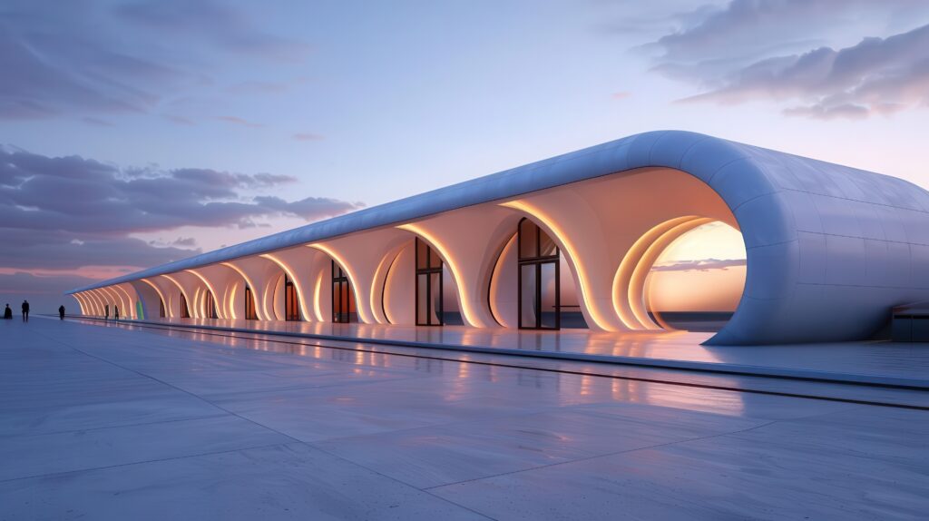 radiant public transportation infrastructure, luminous transit hubs
