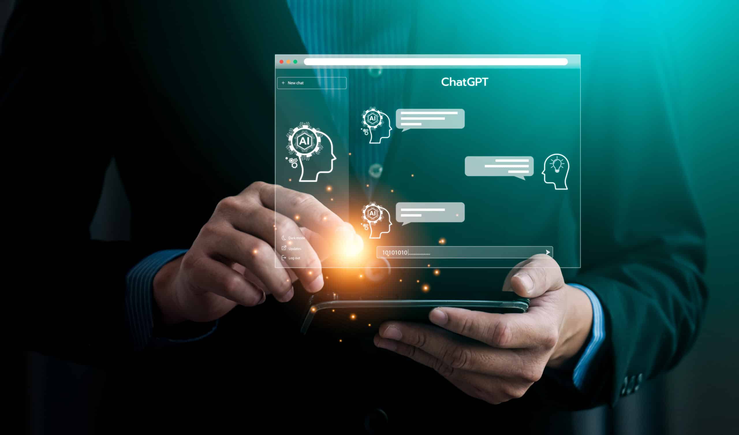 chatgpt chat with ai or artificial intelligence technology, business use ai smart technology by inputting, deep learning neural networks to understand, respond to user inputs. future technology