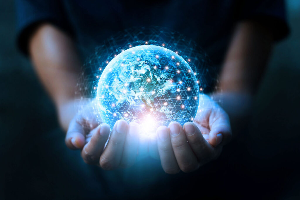 Pair of Hands holding a graphical globe