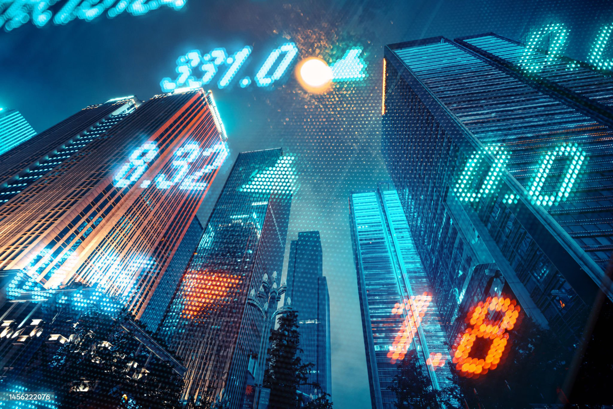 stockmarket and investment theme background with city skyscraper
