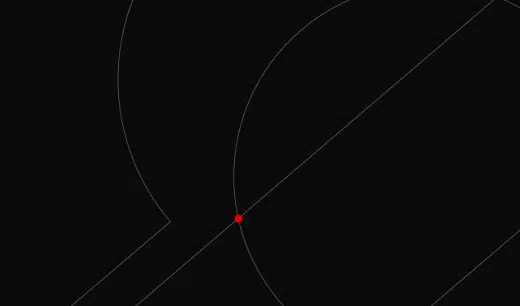 Red node at the center of a network-like diagram with curved white lines on a black background.