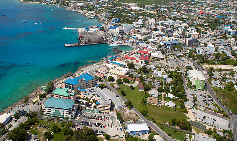 aerial view financial district grand cayman, cayman islands