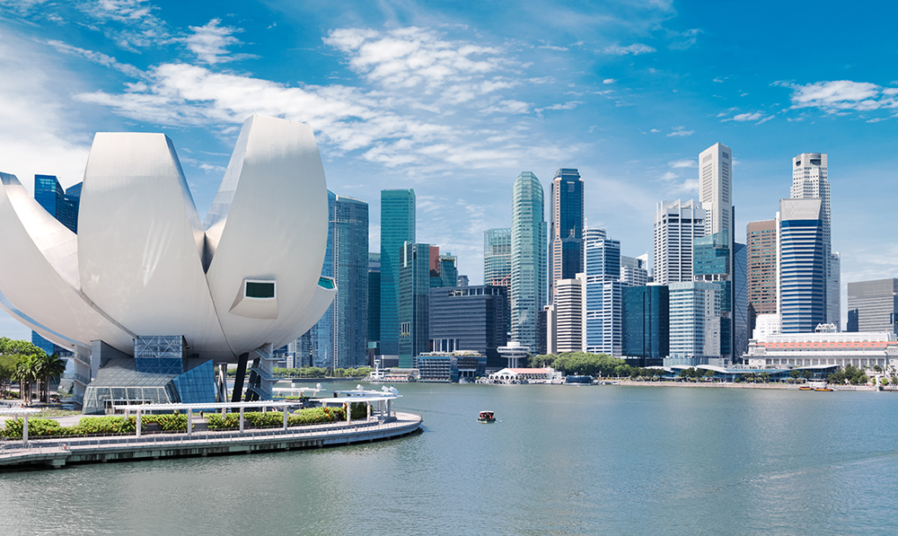 singapore city landscape at day blue sky. downtown business district at marina bay view. urban skyscrapers cityscape